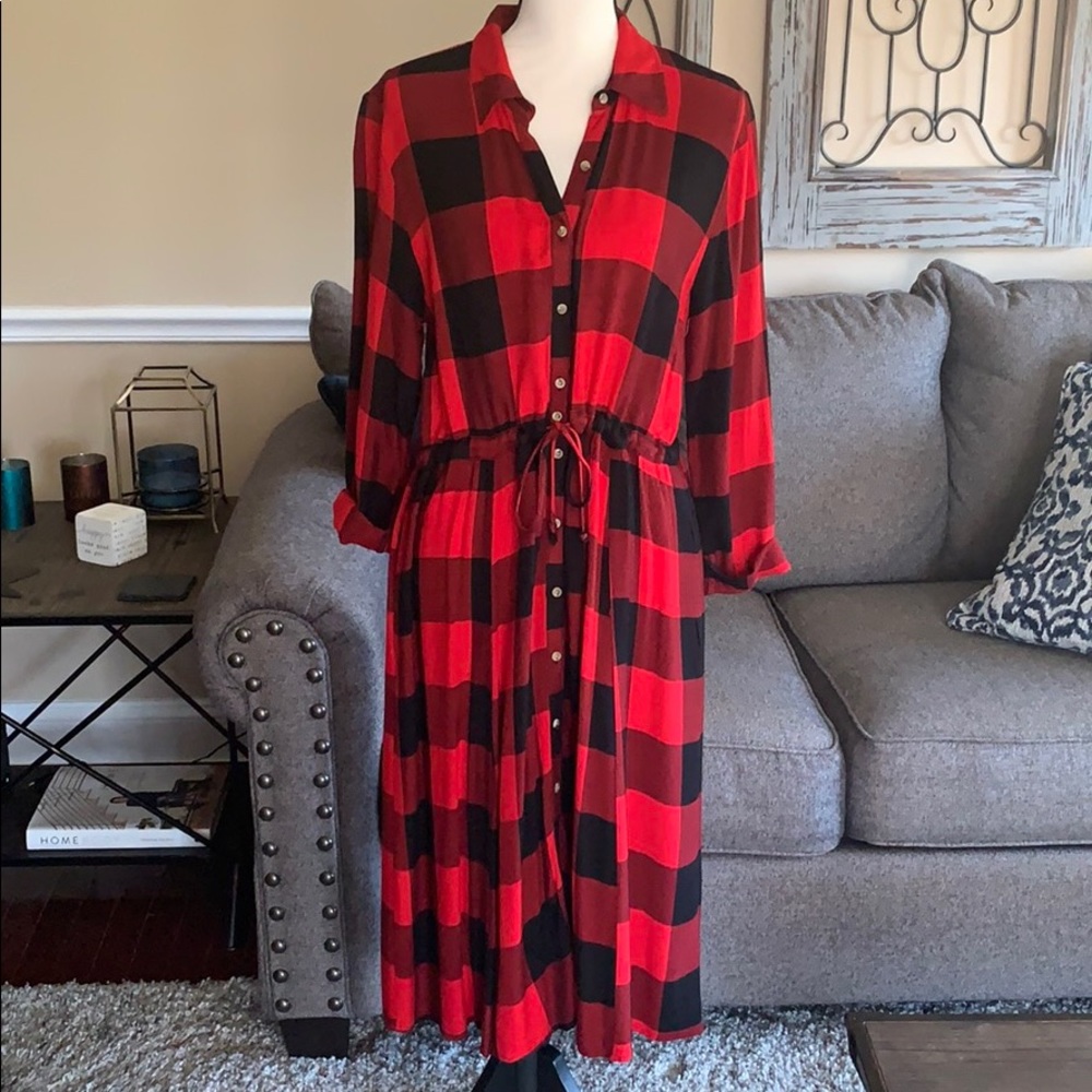 Buffalo Plaid Button-Front Dress